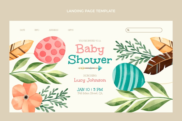 Watercolor baby shower landing page design template