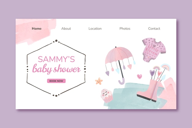 Free vector watercolor baby shower landing page template