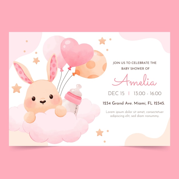 watercolor baby shower party invitation template
