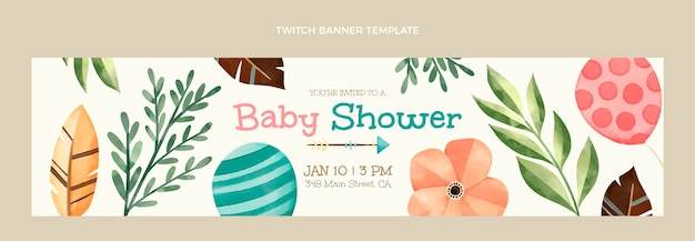 Шаблон оформления баннера акварель baby shower twitch