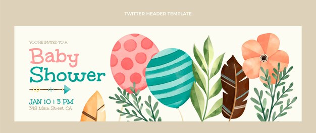 Watercolor baby shower  twitter header design template