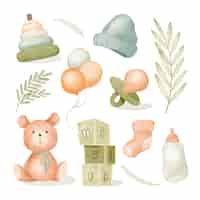 Free vector watercolor baby stuff collection