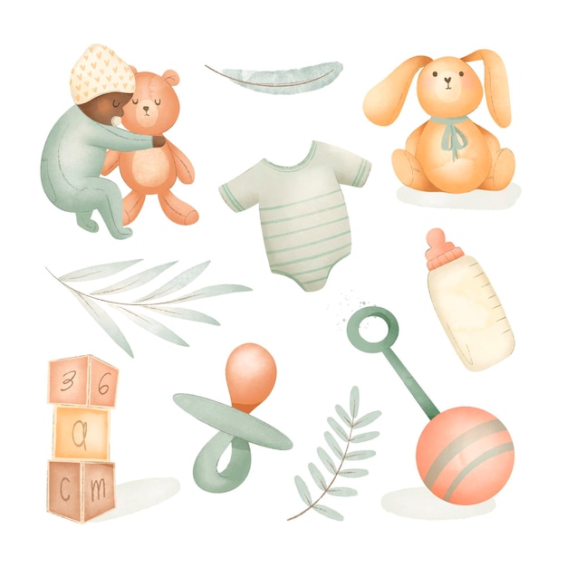 Free vector watercolor baby stuff collection