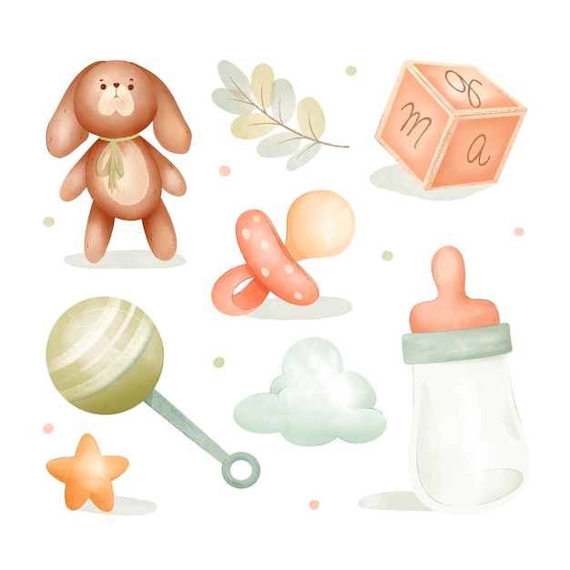Watercolor baby stuff collection