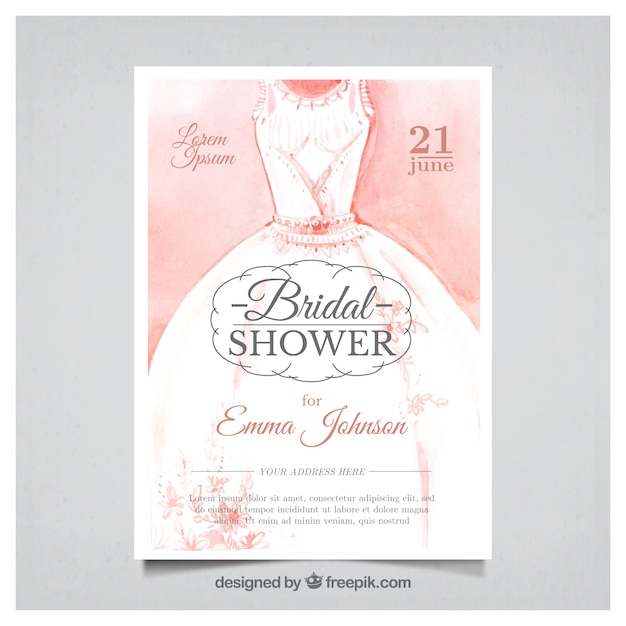 Watercolor bachelorette invitation with wedding dress