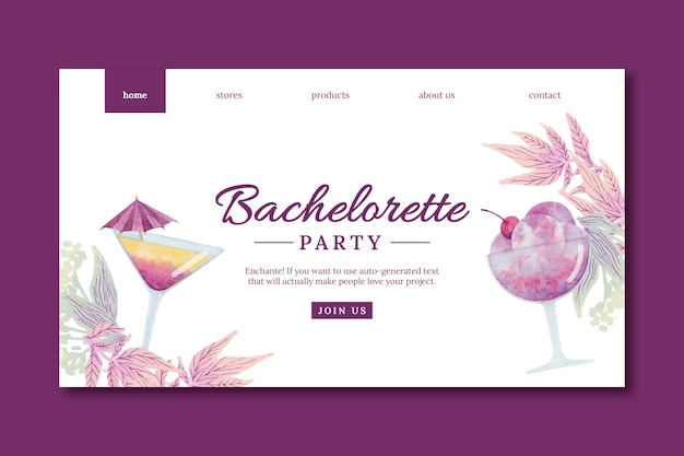 Free vector watercolor bachelorette party landing page