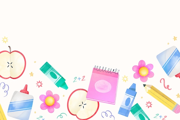 Watercolor back to school background with school supplies