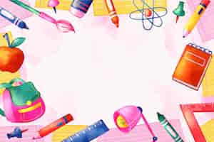 Free vector watercolor back to school background with supplies
