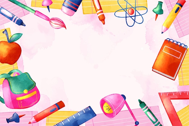 Watercolor back to school background with supplies