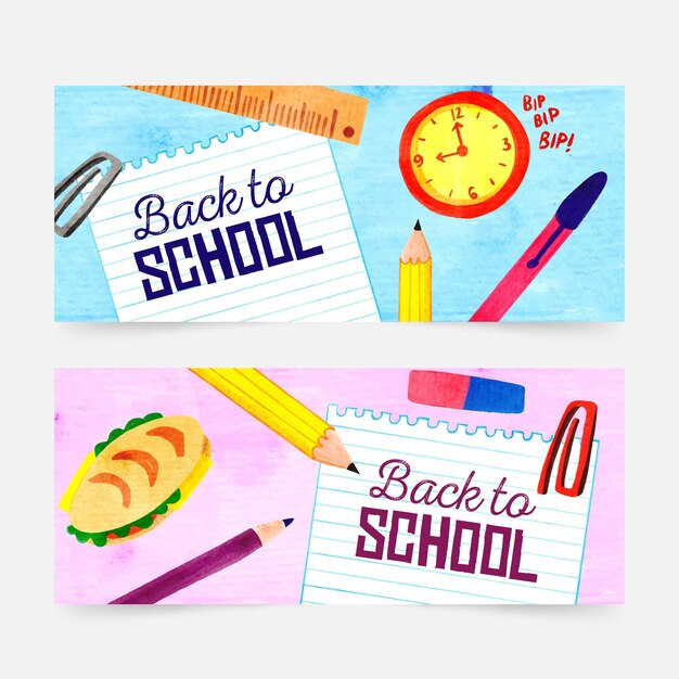 Watercolor back to school banners set