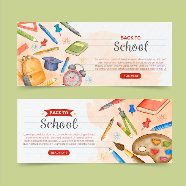 Watercolor back to school banners template