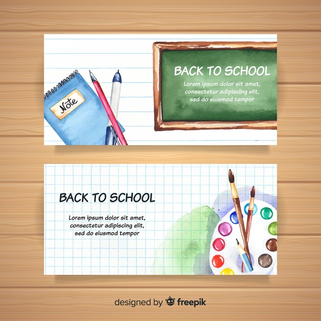 Watercolor back to school banners