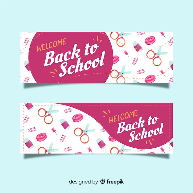 Watercolor back to school banners