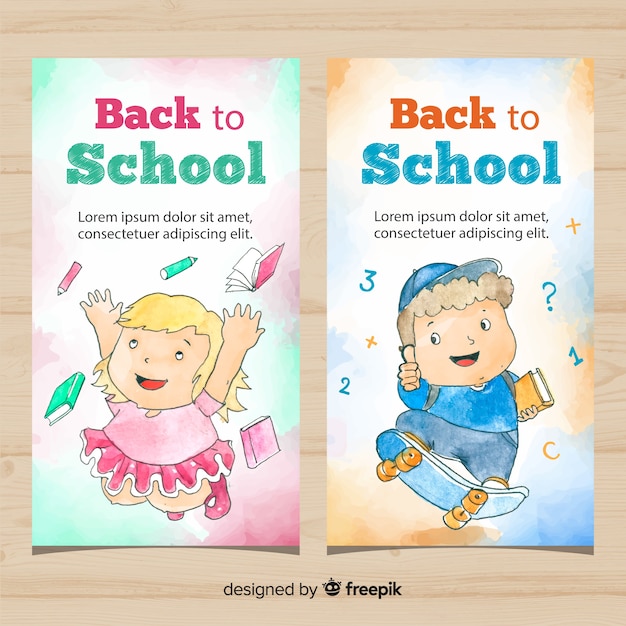 Watercolor back to school banners