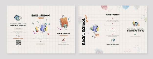 Free vector watercolor back to school brochure template