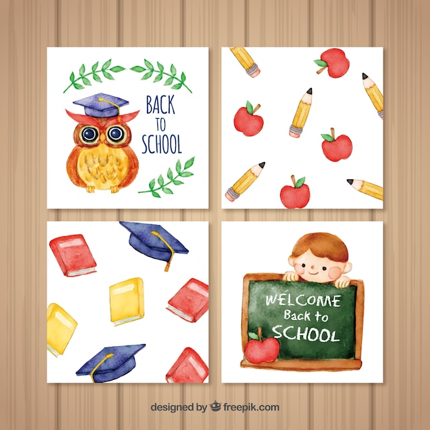 Free vector watercolor back to school card collection