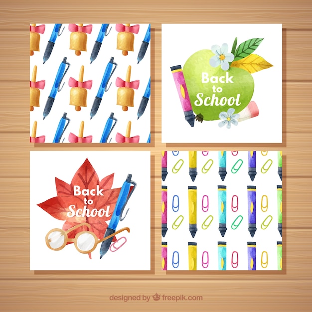 Free vector watercolor back to school card collection