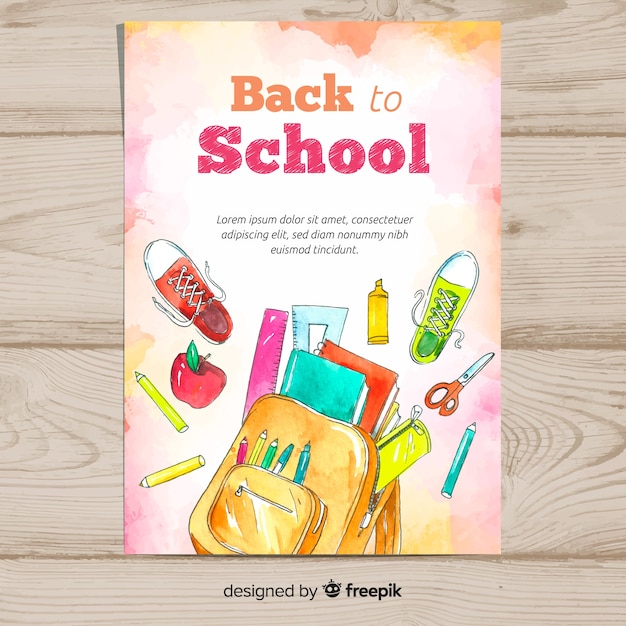 Watercolor back to school card template