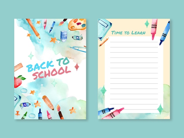 Watercolor back to school card template