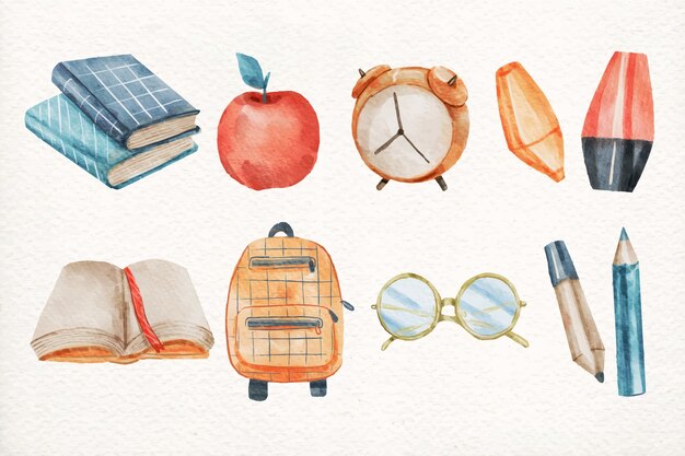 Watercolor back to school elements collection