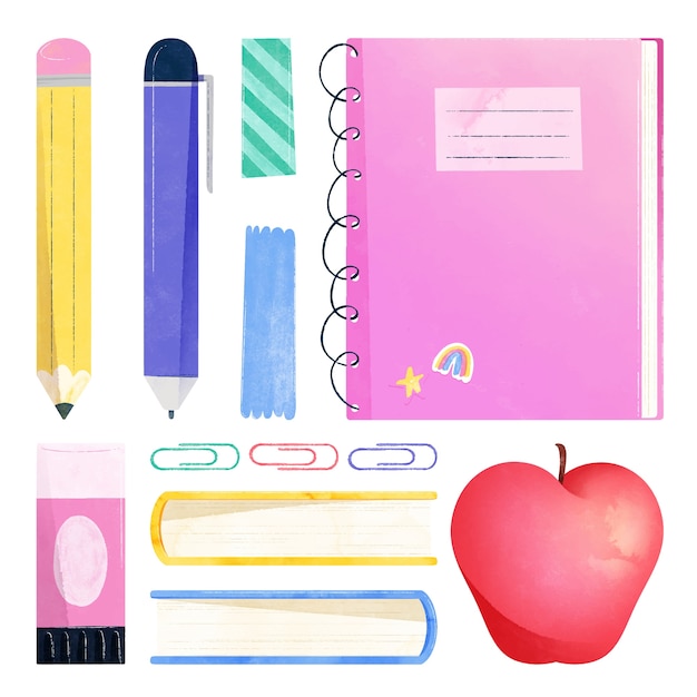 Free vector watercolor back to school elements collection