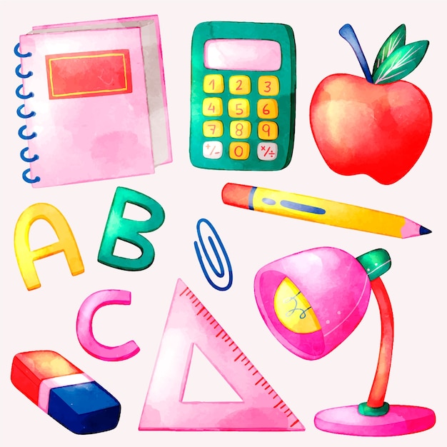 Free vector watercolor back to school elements collection