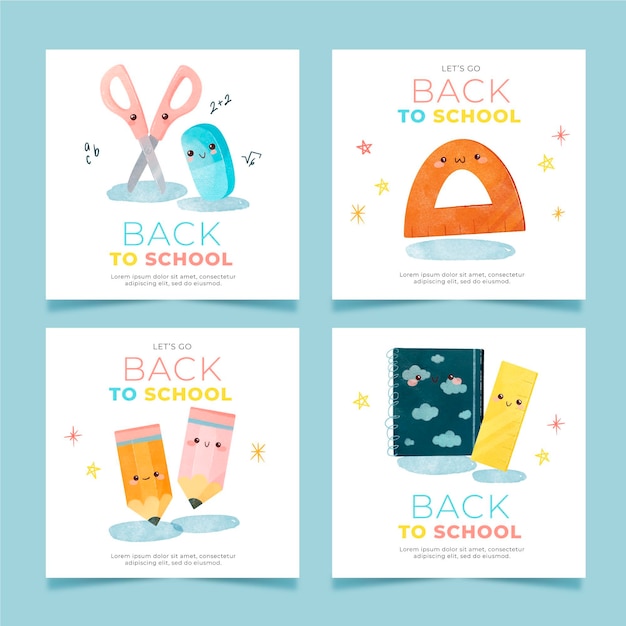 Watercolor back to school instagram posts collection