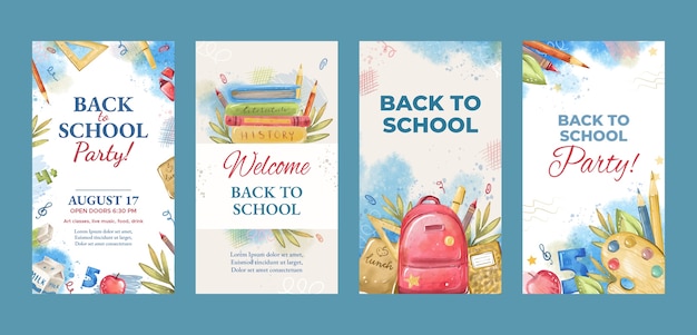 Free vector watercolor back to school instagram stories collection