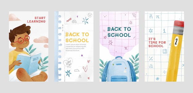watercolor back to school instagram stories collection