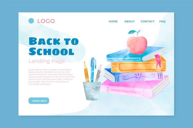 Watercolor back to school landing page template