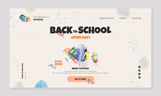 Watercolor back to school landing page template