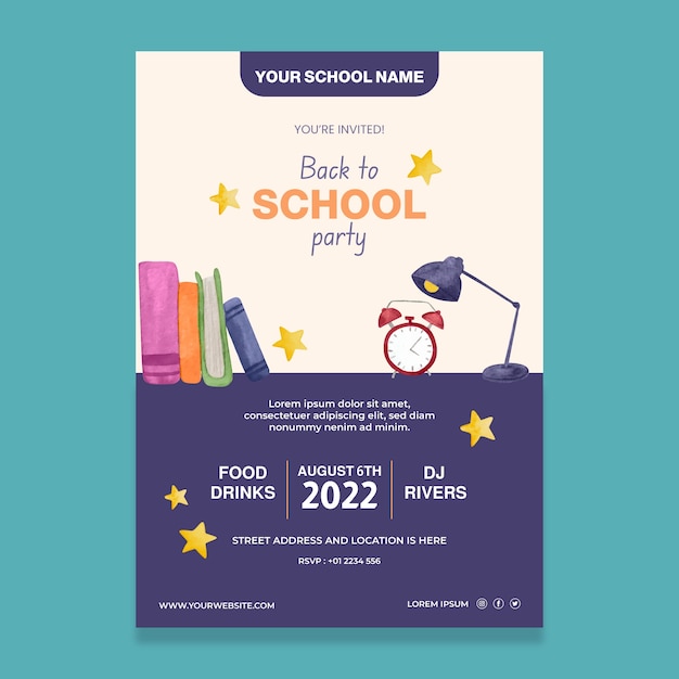 Free vector watercolor back to school party poster template