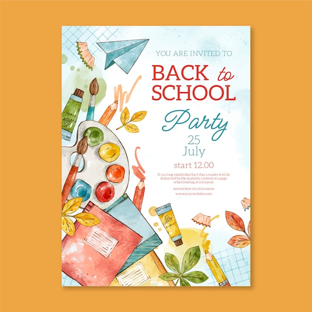 Watercolor Back to School Party Poster Template – Free Vector Download