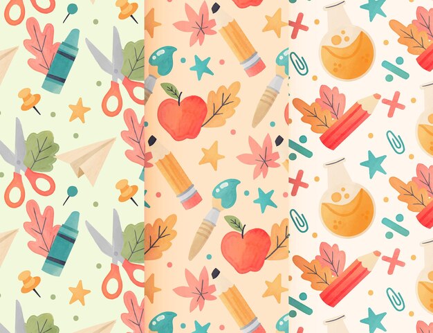 watercolor back to school pattern collection