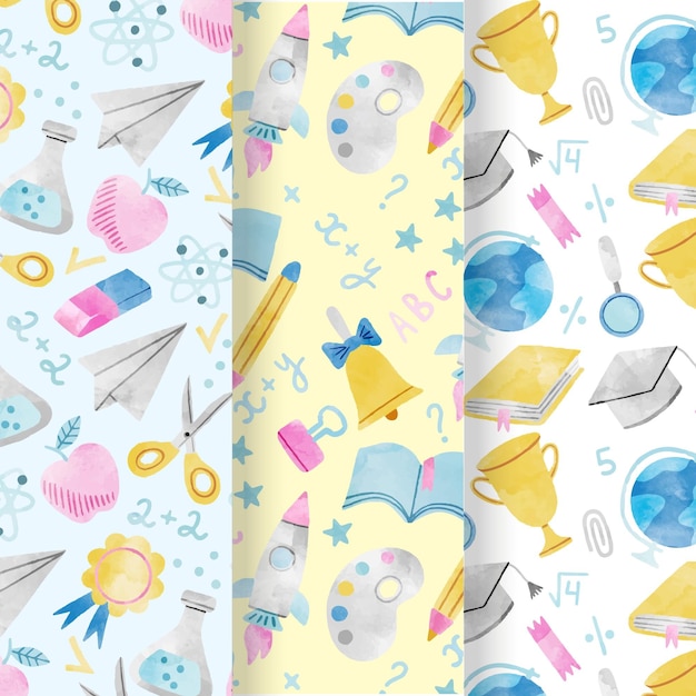 Watercolor back to school pattern collection