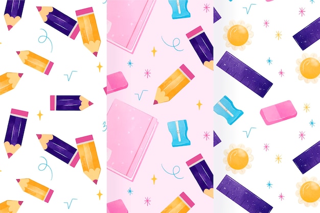 Free vector watercolor back to school pattern collection