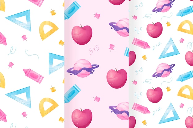 Free vector watercolor back to school pattern collection