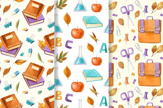 Watercolor back to school pattern collection