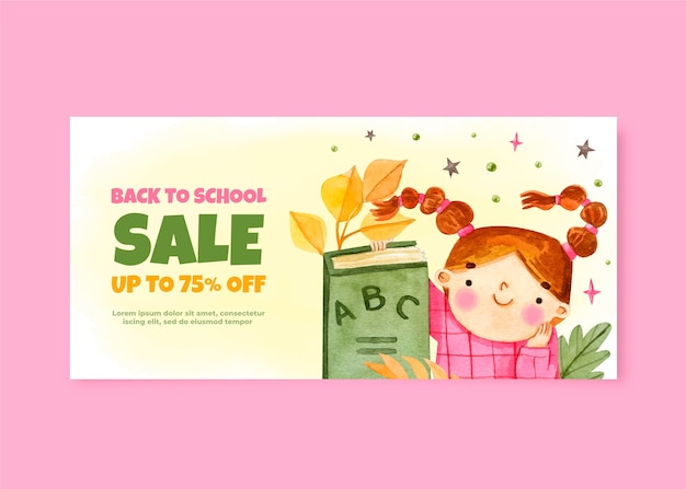 Watercolor back to school sale banner template