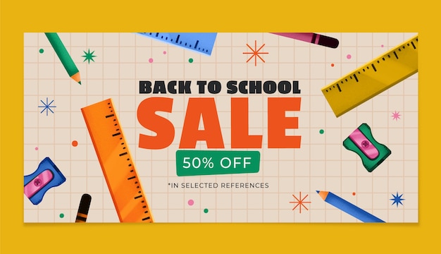 Watercolor back to school sale horizontal banner template with supplies