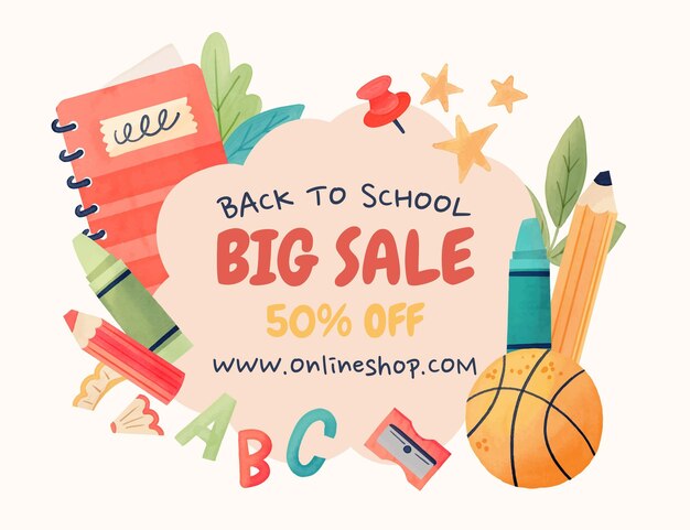 Watercolor back to school sales background
