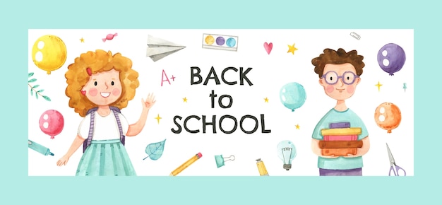 Watercolor back to school social media cover template