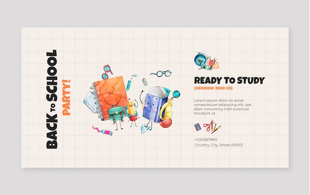 Back to School Social Media Promo Template – Watercolor Vector Template