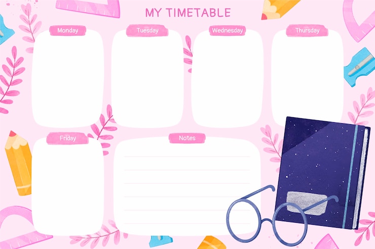 Free Vector watercolor back to school timetable template