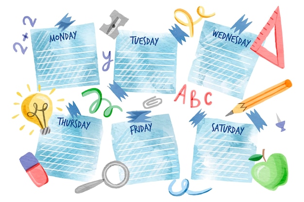 Watercolor back to school timetable