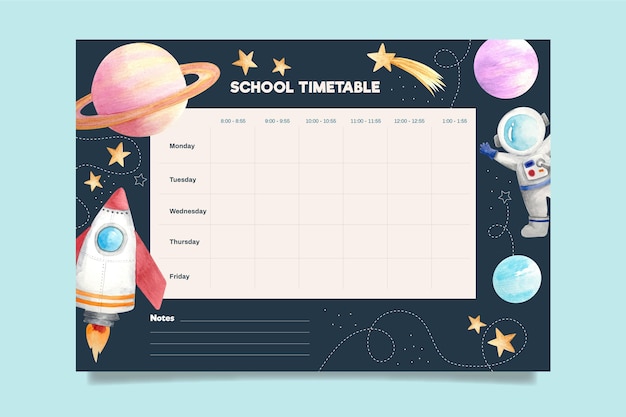 Watercolor back to school timetable