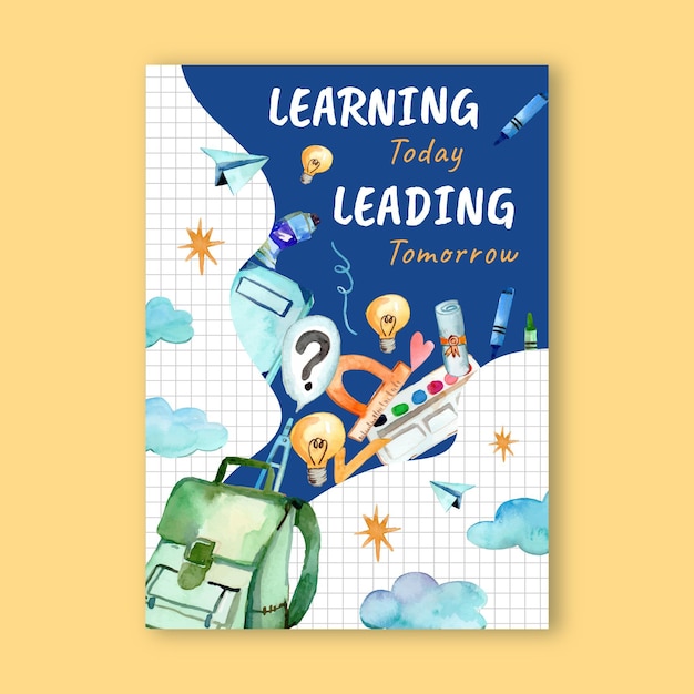 Free vector watercolor back to school vertical poster template