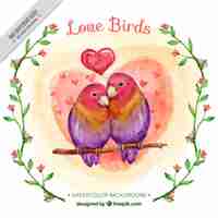 Free vector watercolor background of birds in love