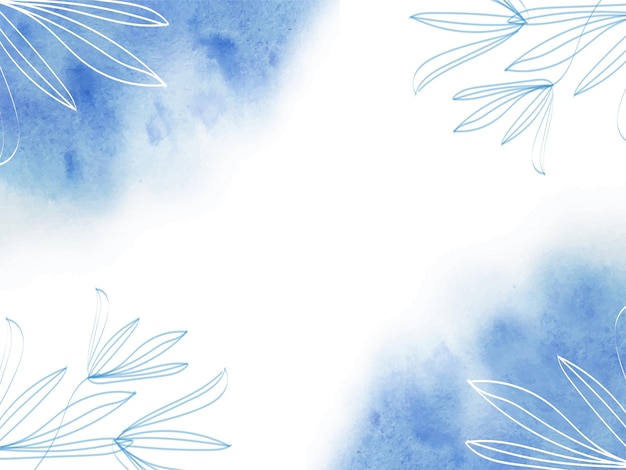 Watercolor background blue hand paint with leaf decoration