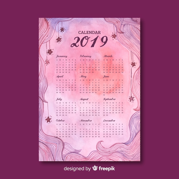 Watercolor Background Calendar Template